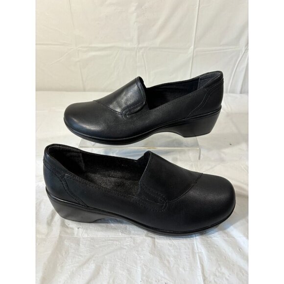 Clarks May Poppy Black Leather Clogs Size 9W - Picture 8 of 10